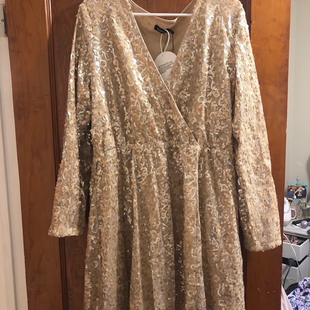 Champagne sequin mini dress